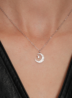 【CnHnOn脂肪商店】s925纯银满钻镶嵌月亮吊坠法式浪漫美少女项链