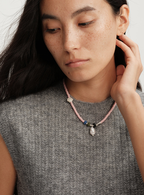 【CnHnOn脂肪商店】s925纯银天然珍珠嫩粉欧泊贝壳串珠小众项链