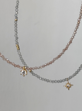 【CnHnOn脂肪商店】s925银香槟水晶锆石莫桑石清透串珠锁骨项链