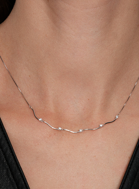 【CnHnOn脂肪商店】s925纯银极细波浪线条锆石精致点缀镶钻项链