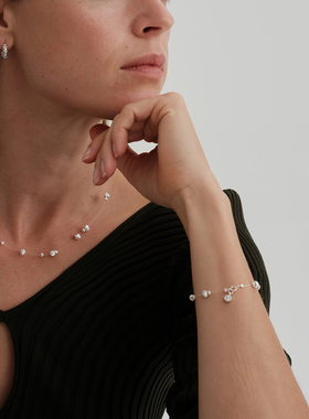 【CnHnOn脂肪商店】s925银悬浮散落猫眼光泽镂空银珠渐变锁骨项链