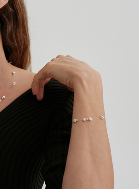 【CnHnOn脂肪商店】小众镂空悬浮散落猫眼光泽银珠渐变设计手链