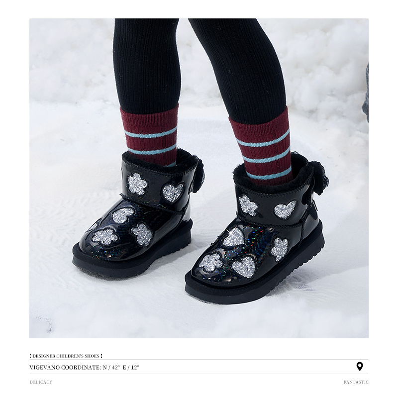Snoffy斯纳菲女童雪地靴2024冬季新款加绒靴子防溅水宝宝棉靴短靴