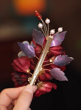 古风后压红色花朵唐风发饰侧边