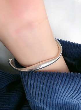 韩版实心不规则流线s925纯银高级感手镯小众设计简约手环