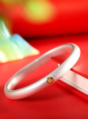 And Acc足银9999平安福字马蹄镯简约古法磨砂小众国潮银镯子