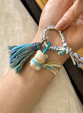 天然象牙果小熊提溜钥匙扣diy配件文玩佛珠手串时尚配饰隔珠串珠