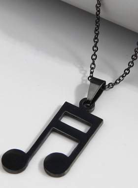 时尚简洁黑色音乐符不锈钢个性女项链1012