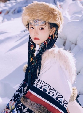 藏族头饰女藏式蒙古民族风配饰藏族仿皮草帽子旅游拍照写真异域