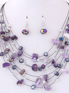 波西米亚百搭水晶多层项链耳环