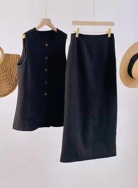 外贸女装2024欧美新款白色方领无袖马甲腰半身裙时尚级感套装