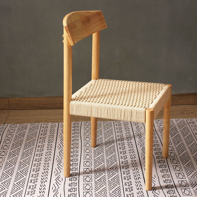 北欧日式实木绑带餐椅咖啡椅休闲现代简约靠背椅极简家用书桌椅子 - 图0
