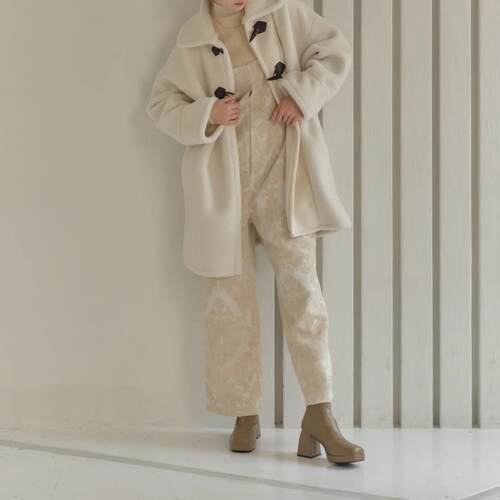 日单eaphi 原单2023秋冬新设计感小众撞色拼接牛角扣绒面加厚外套 - 图2