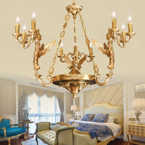 法式全铜天使吊灯宫廷奢华艺术贵族灯具欧式纯铜美式客厅装饰吸吊