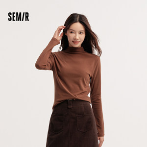 森马长袖T恤女冬半高领发热抑菌纯色修身上衣显瘦烟囱领打底衫