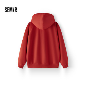 森马迪士尼合作系列卫衣女春季宽松插肩袖连帽刺绣新年红色衣服