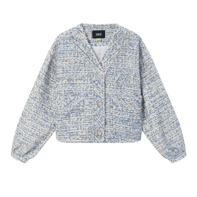 森马2022春季新款短款v领毛边夹克 森马裕伟短外套