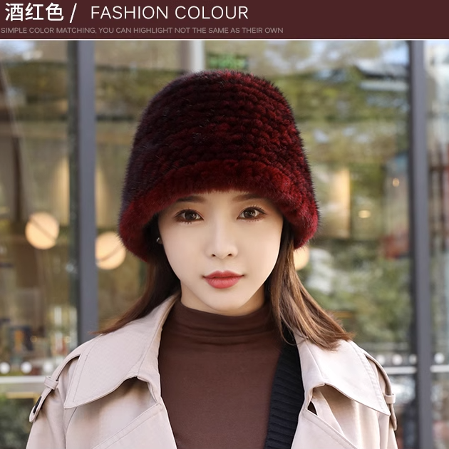 新款水貂皮水桶帽女时尚户外出游皮草帽子水貂毛编织保暖护耳,淘宝优惠券,粉丝福利购,淘宝优惠卷