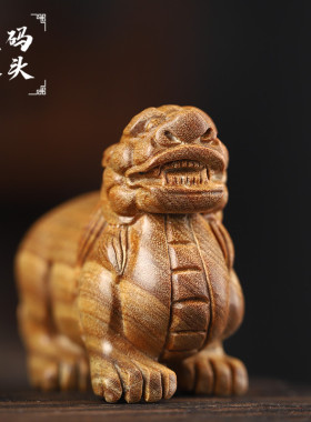 天然绿檀木国风复古貔貅手把件