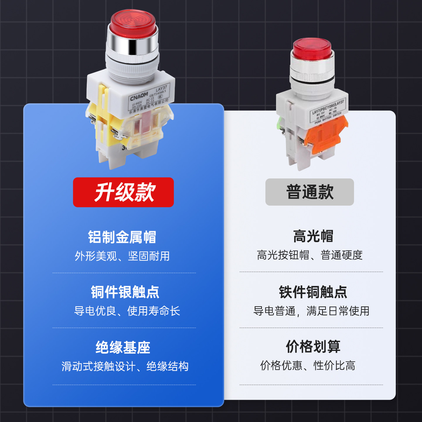 LAY37-11DNZS Y090LAY7带灯按钮自锁按钮开关开孔22mm 一开一闭,淘宝优惠券,粉丝福利购,淘宝优惠卷