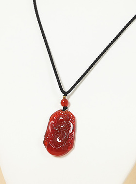 天然红玛瑙十二生肖项链吊坠男女属相龙年本命年红绳保平安毛衣链