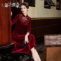 Famous Lansei Home Original handmade embroidery Little Submom Wedding Banquet Dress Gown Mother-in-law Red Velvet Dress Dress