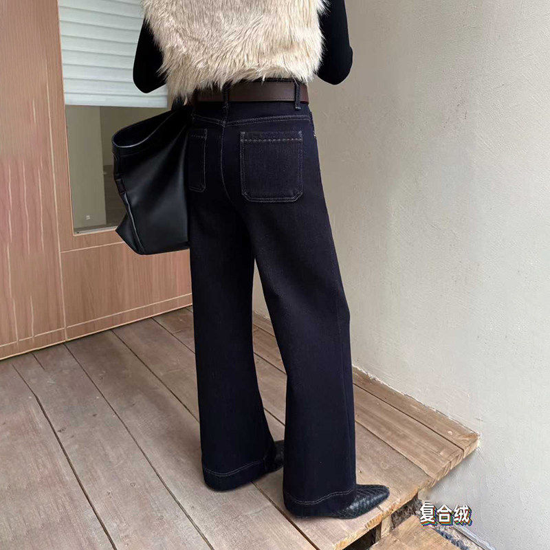 爆犀牛2025冬季新款加绒加厚宽松防褪色阔腿牛仔裤女垂感直筒长裤,淘宝优惠券,粉丝福利购,淘宝优惠卷
