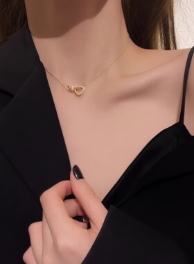 日韩极简钛钢心连心项链女款爱心双扣项链双环项链百搭饰品锁骨链