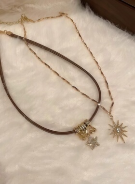 美拉德复古太阳花星星2026年新款项链女双层八芒星气质高级感吊坠