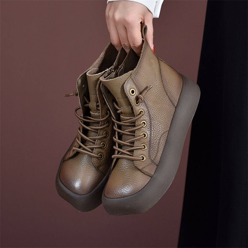 棕色马丁靴女2025年秋冬季新款英伦风软底软面真皮加绒低跟短厚底,淘宝优惠券,粉丝福利购,淘宝优惠卷