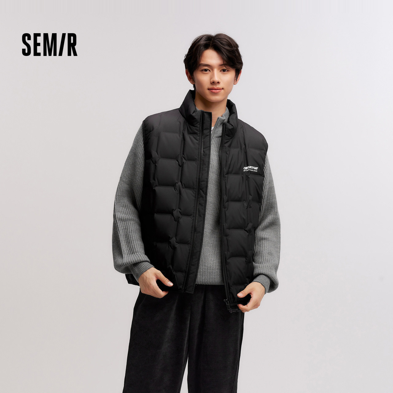 森马羽绒马甲男2024冬季新款立领印花肌理感外套叠穿内搭时尚百搭,淘宝优惠券,粉丝福利购,淘宝优惠卷