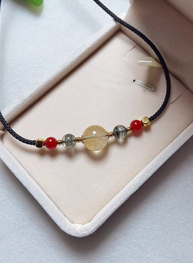 天然金发晶绿幽灵锁骨链吊坠项链