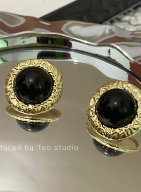 「奥兰德夜曲」vintage法式高级感小众复古黑色宝石耳环耳钉/耳夹