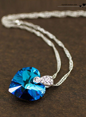 纯银天然海洋之心女士短款水晶石