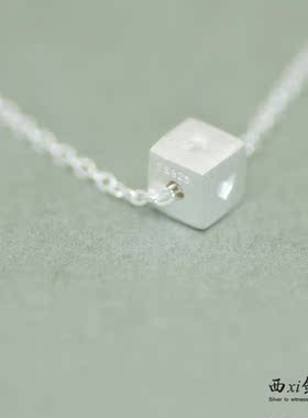 s925银项链女士纯银块爱心形日韩