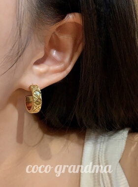 s925银针菱格轻奢气质耳环女