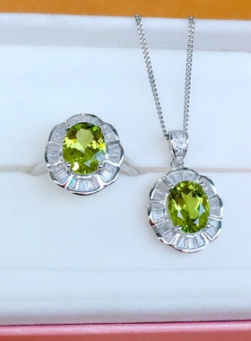 925银镀白金天然橄榄石吊坠空托