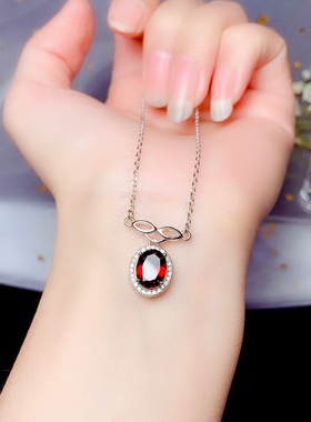 925银镀白金石榴石锁骨链空托