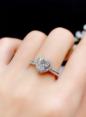 活圈925银镀白金 1克拉 心形6*6mm莫桑石 戒指 空托 V206