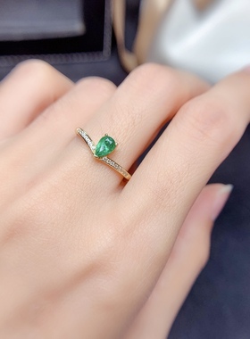 4*6mm 活戒圈925纯银镀白金天然祖母绿 戒指  空托V1044