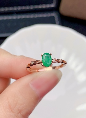 4*6mm 活戒圈925纯银镀白金天然祖母绿 戒指 空托V1037