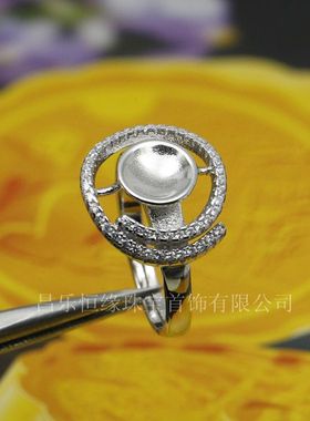 925银镀白金琥珀珠子戒指