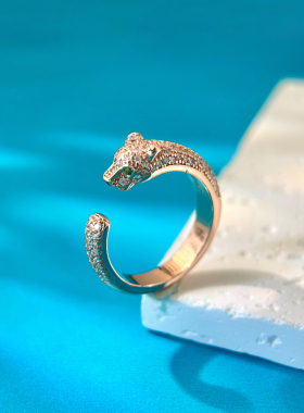 镶钻开口豹子头戒指高级感指环