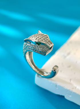 欧美风豹子头开口戒指金钱豹指环