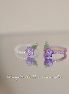 WingYah森林系清新花朵戒指紫色洒金捷克进口花花甜美浪漫指环