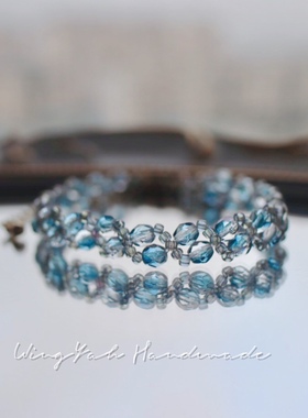 WingYah清新海蓝渐变手工串珠手链轻奢质感百搭捷克琉璃编织手环