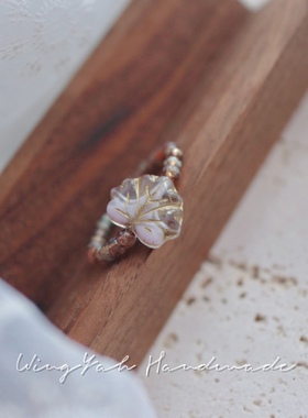 WingYah复古描金枫叶古董花纹串珠戒指捷克琉璃珠子小众优雅指环