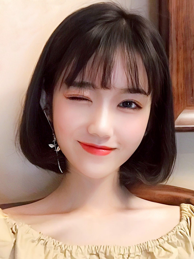 かつら女短髪ボブ学生丸顔ボブ韓国ネット紅自然そっくり顔黒のフルセット