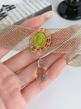 甜酷风网状蕾丝吊坠项圈法式宫廷风choker异域风vintage复古项链