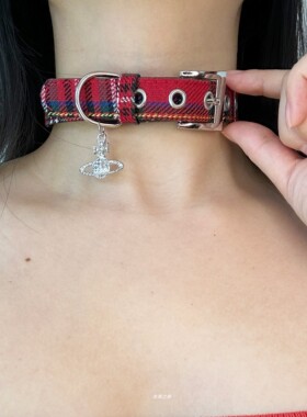 英伦格纹甜酷辣妹土星锁骨链